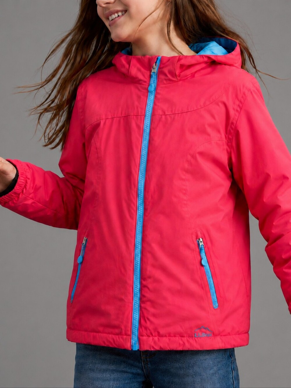 L.L. Bean Thinsulate Insulated Pink Blue TEK Jacket Girls Size XL 18